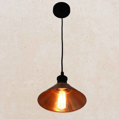 Vintage-style copper pendant light with a beige background