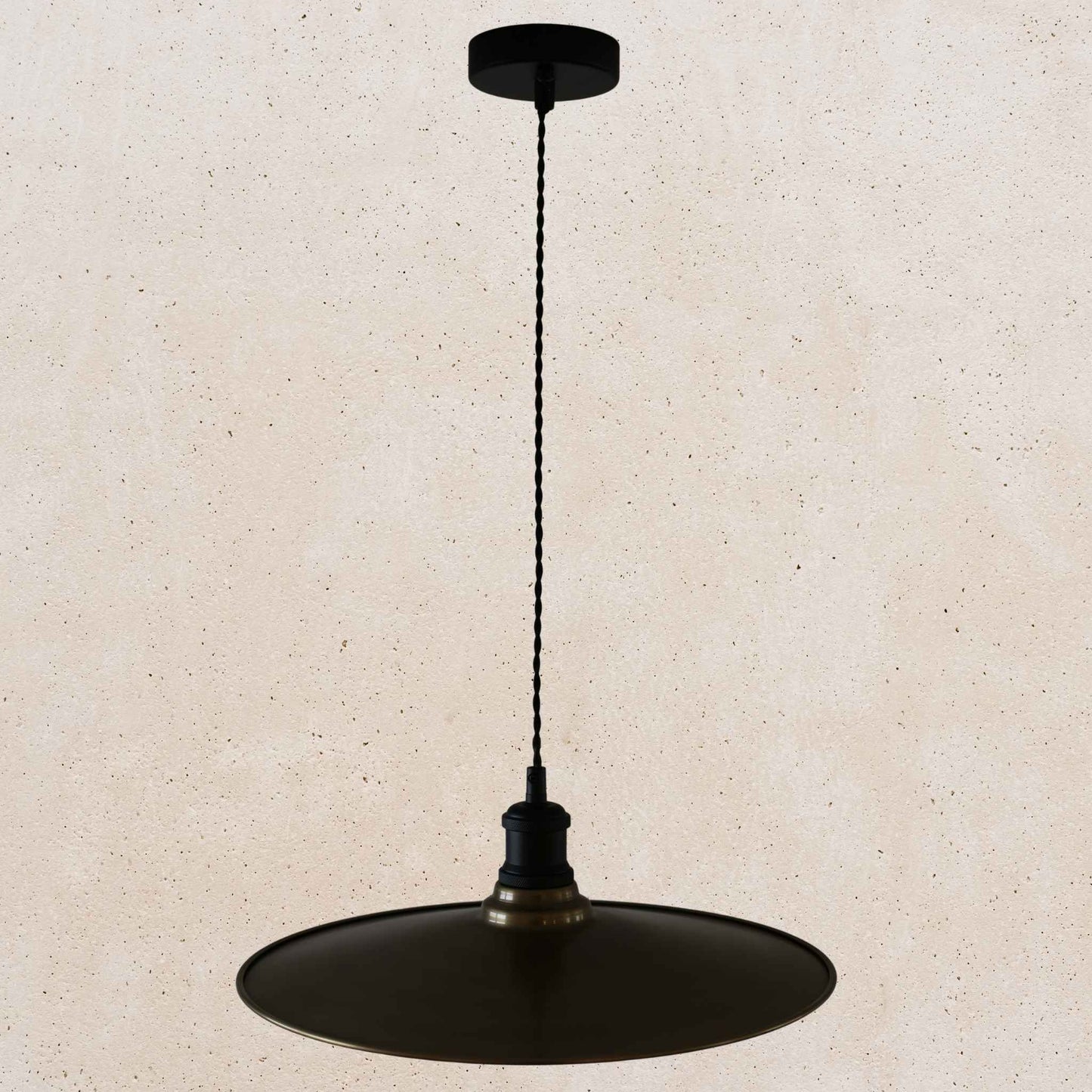 Antique brass pendant light fixture on a beige background